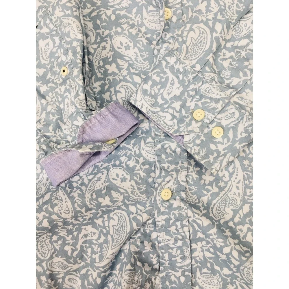Banana Republic Mens Dress Shirt Blue Paisley Button Down Two Button Cuff‎ NEW